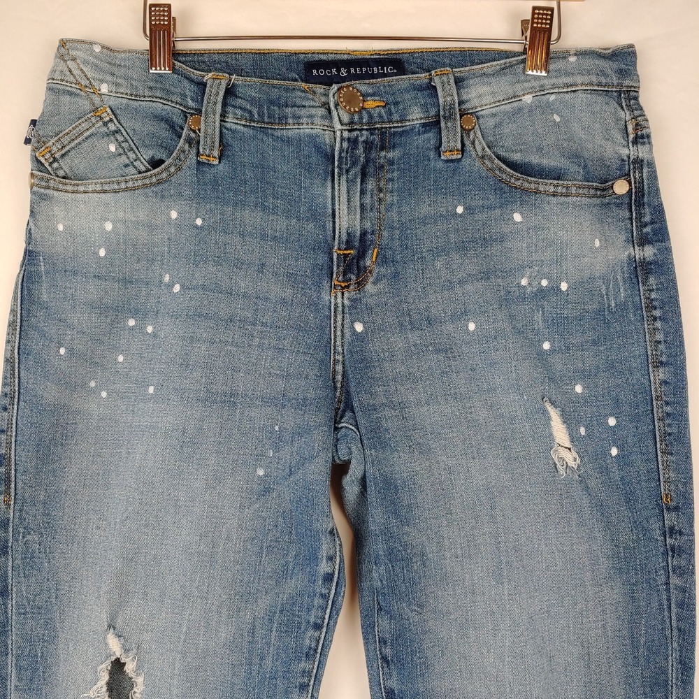 Rock & Republic Jeans Womens 34x27* (Tagged 12) Blue Cropped Distressed Denim